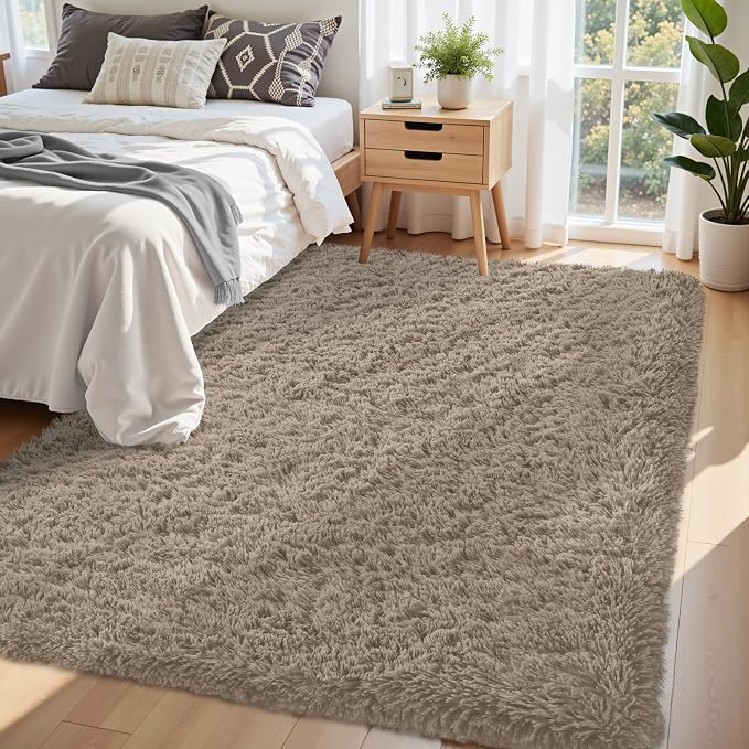6x9 Area Rug for Living Room:Ultra Soft Fluffy Shag Grey Camel Rugs, Large - Image 2