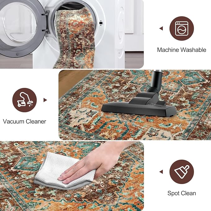 Yamaziot Washable Runner Rug, 3x14 Non-Slip Boho Vintage Hallway Rug Runner - Image 4