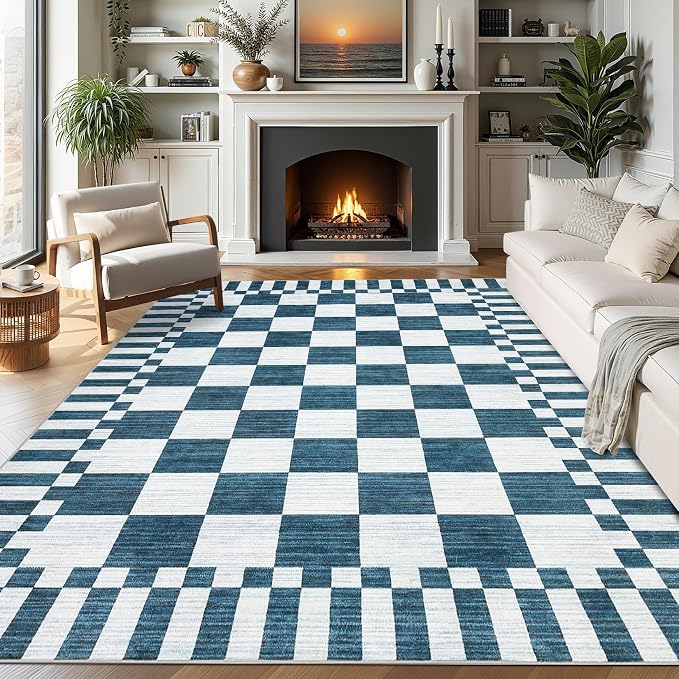 GarveeHome Blue and White Checkered Rug 5×7 Area Rugs by GarveeHome