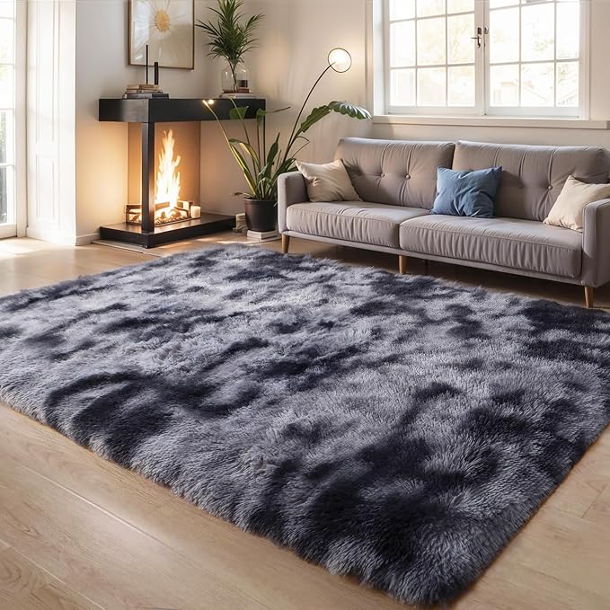 KICHOWUA Thick Area Rug Dark Grey Fluffy 4x6 - Image 6