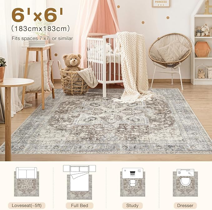 Tortania 6' Square Area Rug Living Room Rugs - Image 8