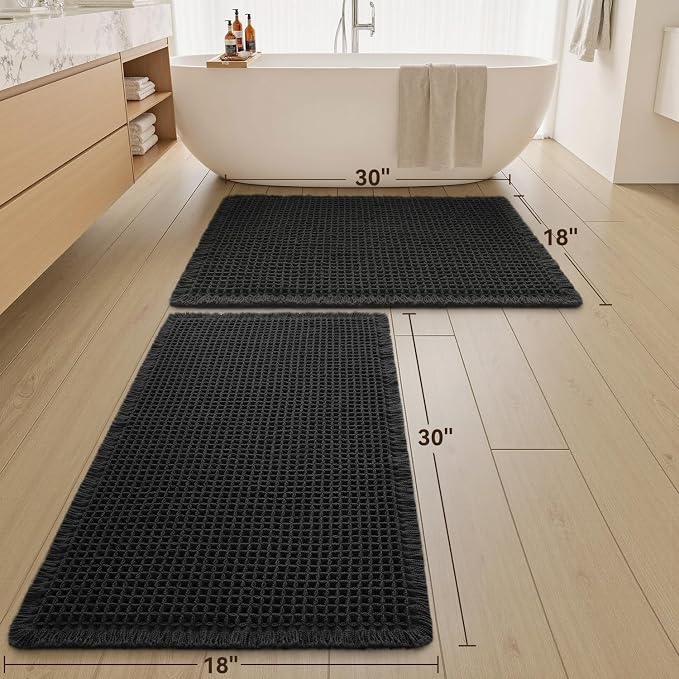 Upgraded Waffle Bath Mats Set of 2, Super Absorbent Non Slip Bath Mats - Image 2