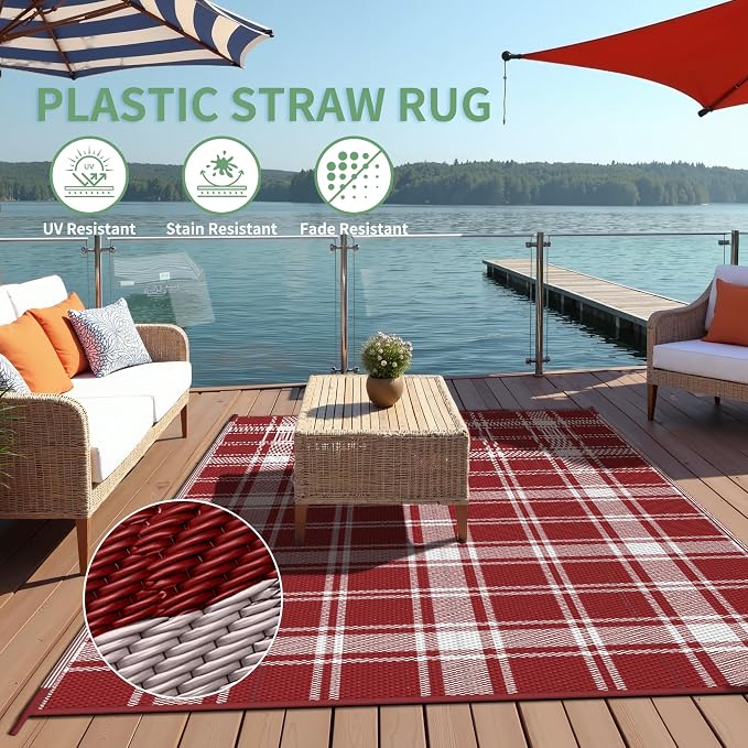 GENIMO Waterproof Outdoor Rug for Patio Clearance, Lightweight RV Camping Mat - Image 3