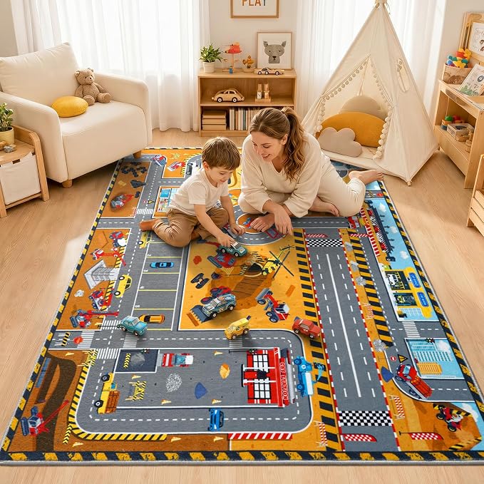 Kids Playroom Rug 3x4 Ft, Washable Car Rugs Play Mat, Non-Slip Soft Learning - Image 4