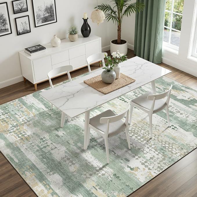 DCX Abstract Area Rug 4x6, Washable Sage Green Modern Rug - Image 2