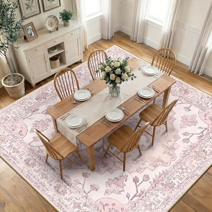 RELEANY Area Rugs Square 10ft Washable Non-Slip, Floral Vintage Distress by RELEANY