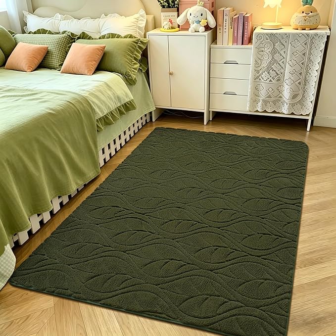 4x6 Olive Green Washable Area Rug - Image 2