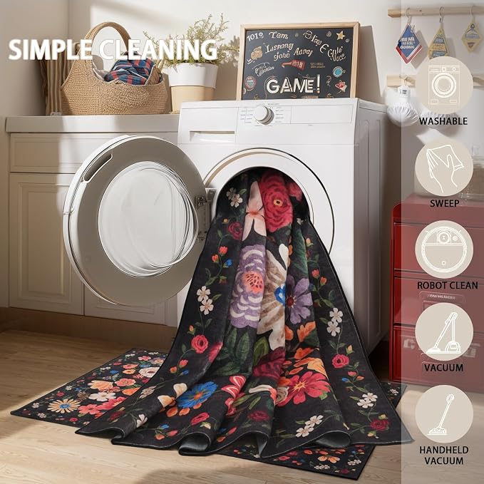 Washable Area Rug 8x10 Espresso, Large Soft Floral Carpet - Image 5