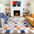 KICMOR Large Area Rugs 8x10 for Living Room, Fluffy Soft Rainbow Checkered Shag by KICMOR