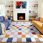KICMOR Large Area Rugs 8x10 for Living Room, Fluffy Soft Rainbow Checkered Shag by KICMOR