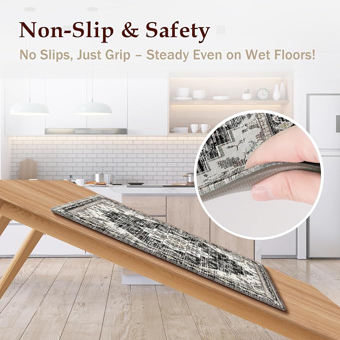 Boho Kitchen Mats for Floor 2 Piece Set Anti Fatigue Cushioned PVC Kitchen Rugs - Image 4