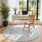 Unirea 4x4 Light Blue Grey Cat Round Area Rugs, Washable Soft Non Slip Circle - Image 7