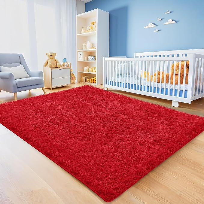 6x9 Red Area Rugs for Living Room, Large Fluffy Shag Rug for Bedroom Nursery - Image 4
