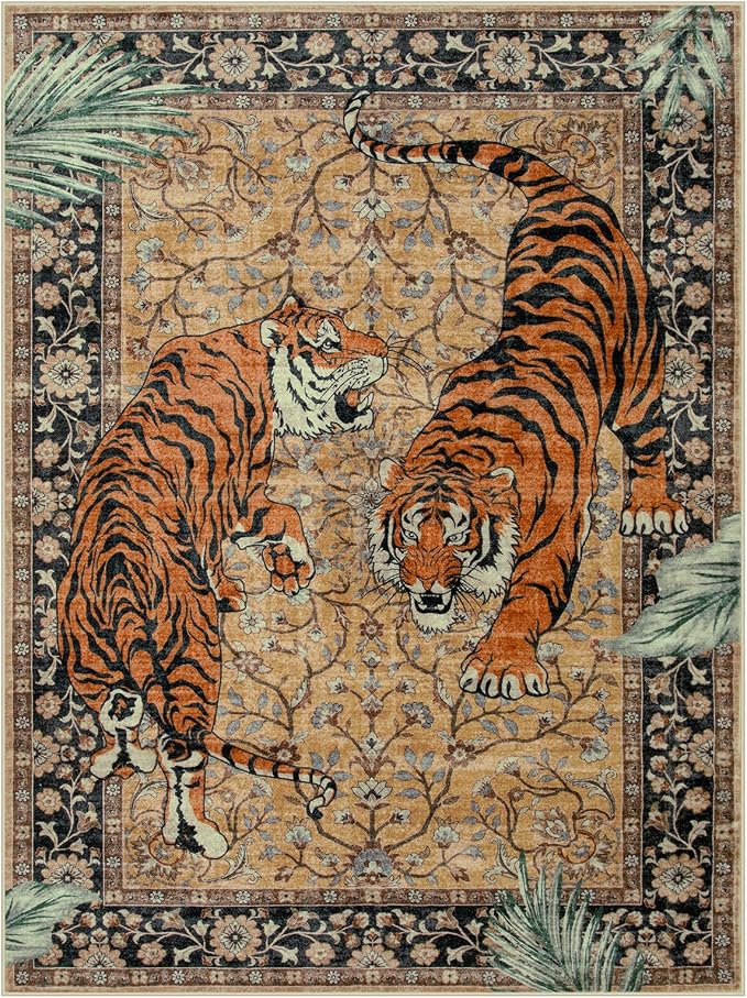 Moynesa Tiger 9x12 Rug, Boho Washable 9 x 12 Area Rugs - Image 2