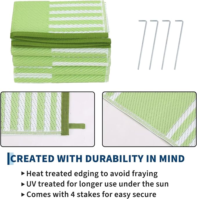 Garvee Waterproof Outdoor Rug 10x20, Checkered Foldable Plastic Straw Patio - Image 4