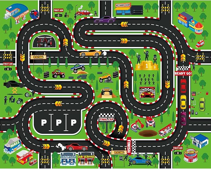 Kids Room Rug 5x7 Ft, Washable Soft Race Track Road Rug, Non-Slip Educational - Image 2