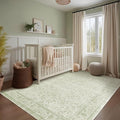 Sage Green Area Rug for Bedroom Neutral Boho Farmhouse Floral Distressed Design by BILEEHOME