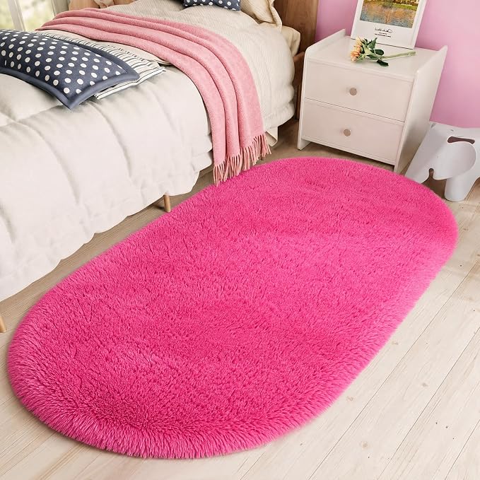LOCHAS Bedroom Rug 2.6' x 5.3', Hot Pink Fluffy Shaggy Area Rug by LOCHAS