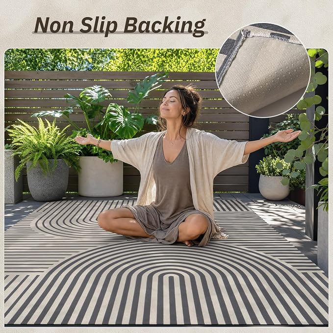 AMOAMI Outdoor Rug Patio Rug 9x12 ft Quick Dry Flatweave Textured Machine - Image 8