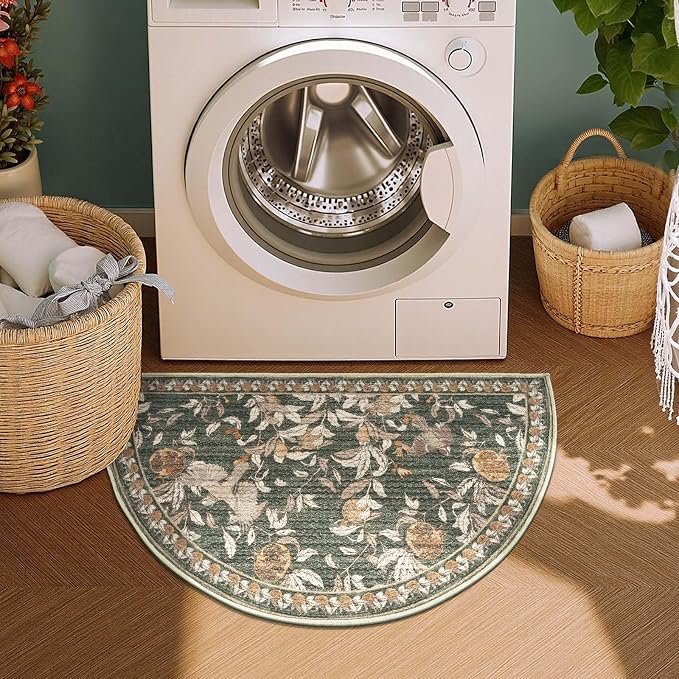 jinchan Eden Botanical Vintage Washable Small Area Rug, 2x3 Half Circle Floral - Image 4