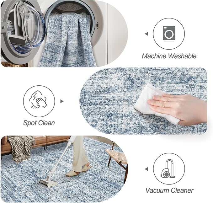 Soalmost 9x12 Area Rugs for Living Room, Non Slip Machine Washable Vintage Rugs - Image 4