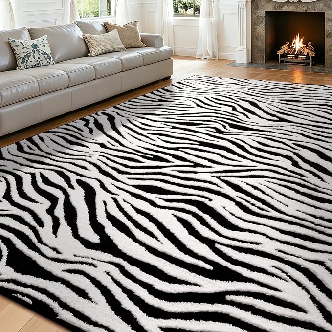 YIHOUSE 8x10 Ft Zebra Area Rugs, Abstract Modern Washable Black and White by YIHOUSE