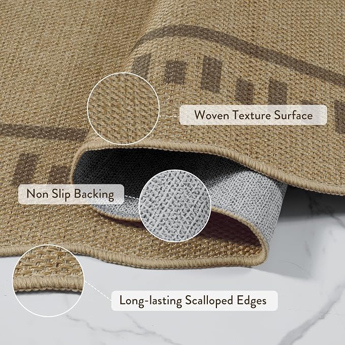 LIVEBOX Scalloped Washable 3x5 Outdoor Rug, Easy Jute Tan Rugs - Image 5