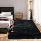 KICHOWUA Thick Area Rug Black Fluffy Shag 3x5 - Image 9