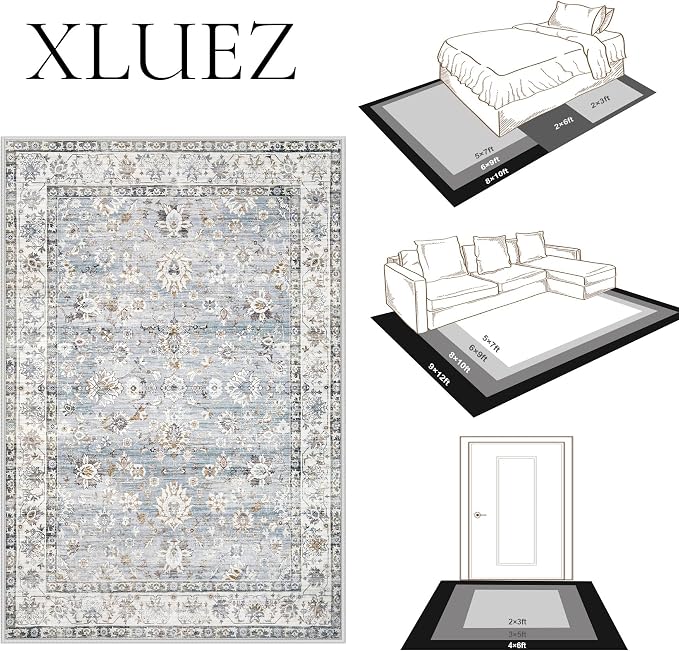 XLUEZ Area Rug 10x14 Living Room Rugs, Machine Washable Vintage Distressed Boho - Image 8