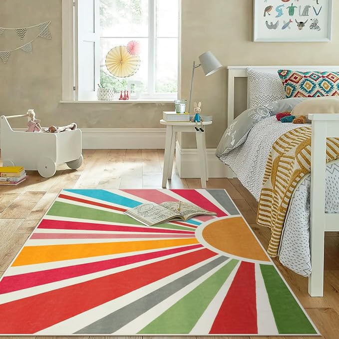 STARUIA Kids Rug 5'x7', Boho Washable Rainbow Nursery Rug, Non-Slip Soft Carpet - Image 8