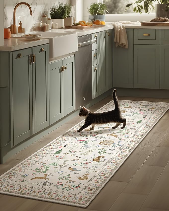 Machine Washable Kitchen Runner Rugs: 2'6"x8' Hallway Runner Non Slip Low Pile by palohom