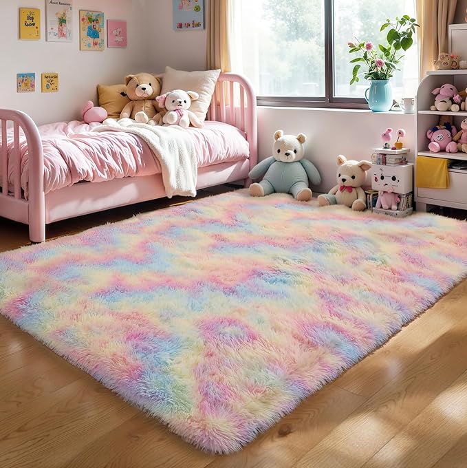 5x8 Rainbow Shaggy Unicorn Kids Rug - Image 6