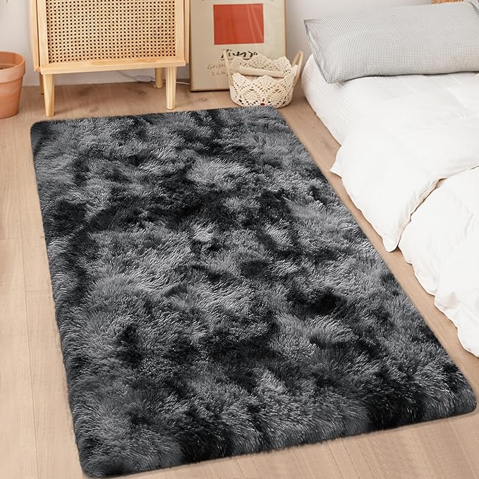 3x5 Dark Grey and Black Shaggy Rug - Image 3