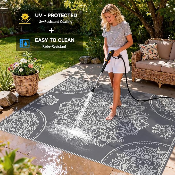 Pauwer Waterproof Outdoor Rug 8x10, Reversible Plastic Straw Patio Camping Rug - Image 4