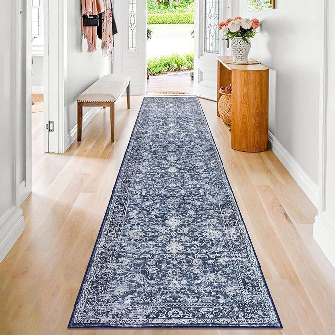 KILOCOCO Runner for Hallway 2.6x14 Runner Rug Printed Vintage Floral Washable by Kilococo