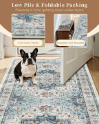 Madane Blue Runner Rug, Stain Resistant, Machine-Made, Microfiber, Living Room - Image 6