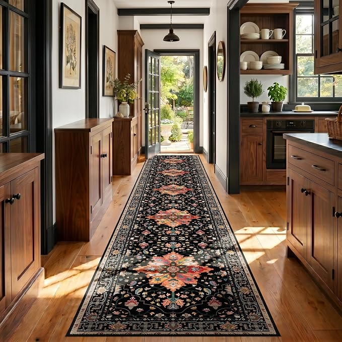 RELEANY Area Rugs Runner 3'x20' Washable Non-Slip, Floral Vintage Distress by RELEANY