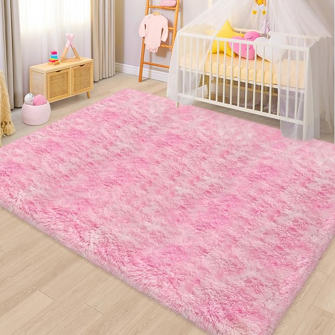 Fluffy Pink Rugs for Bedroom Girls Room, Large Plush Area Rug 6x9 Pink Shag - Image 7