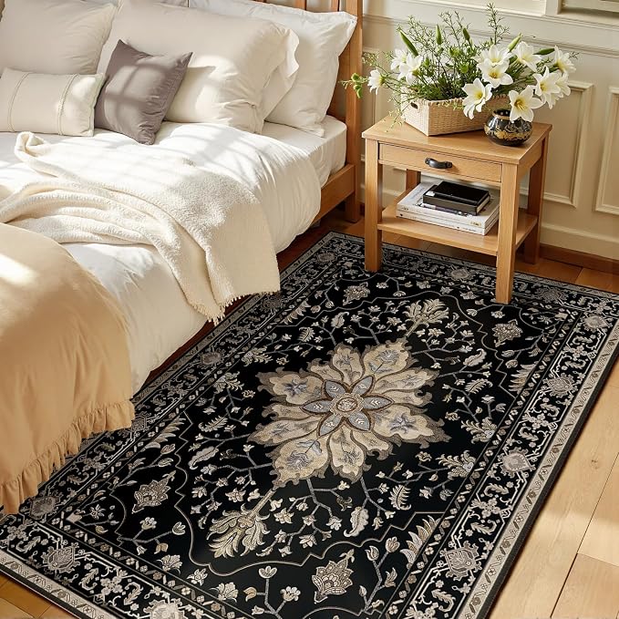 RELEANY Area Rugs 3'x5' Washable Non-Slip, Floral Vintage Distress Medallion - Image 2