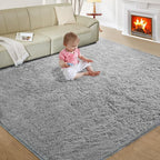 Ultra Soft Rug for Living Room, 8X10 Light Grey Fluffy Shag Area Rug for Bedroom by Fairblink