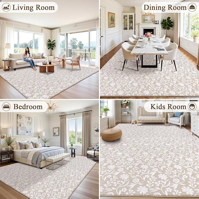 Vaukki 8x10 Area Rug for Living Room, Soft Fluffy Washable Modern Floral Indoor - Image 5