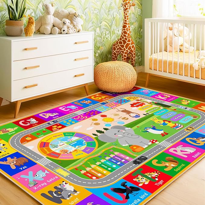 Pionblank Kids Area Rug for Bedroom Preschool, 4x5 Educational Playmat for by PIONBLANK
