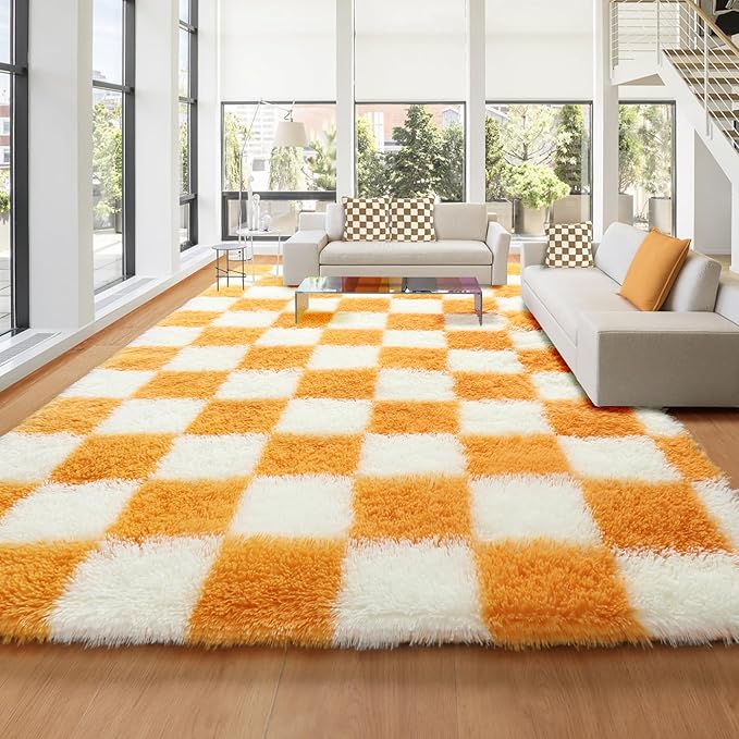 KICMOR 8x10 Area Rugs for Living Room, Large Soft Fluffy Checkered Big Fuzzy by KICMOR