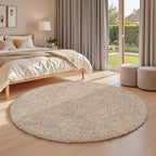 Beige Round Fluffy Rug 5ft, Soft Bedroom Circle Rugs Mats - Image 3