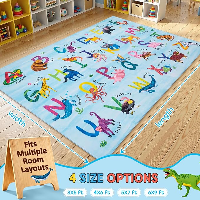 5x7 ABC Classroom Rug for Kids Playroom, Alphabet Rug - Image 2