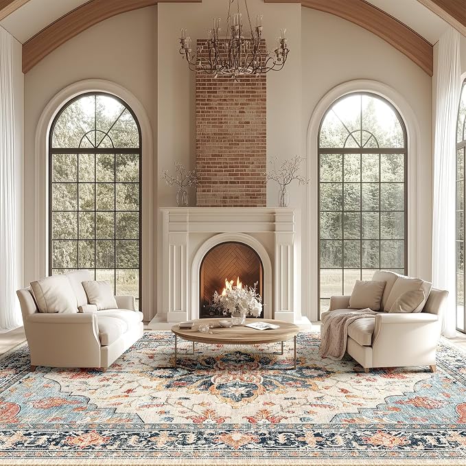 RELEANY Area Rugs Large 10'x14' Washable Non-Slip, Floral Vintage Distress - Image 2