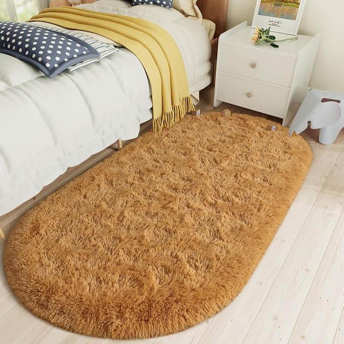 LOCHAS Bedroom Rug 2.6' x 5.3', Khaki Fluffy Shaggy Area Rug by LOCHAS