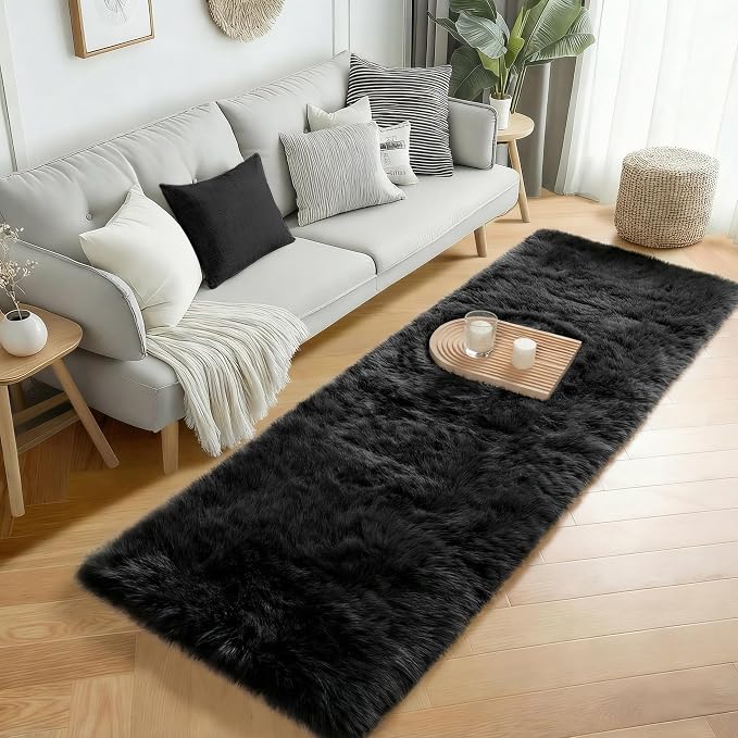 PAGISOFE Black Runner Rugs for Bedroom, Living Room 2x6 Small Plush Fluffy Boys - Image 3