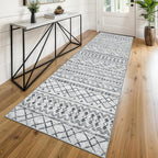 KUTA Moroccan Washable Runner Rug 2.6x8, Non-Slip Vintage Grey Boho Hallway by KUTA