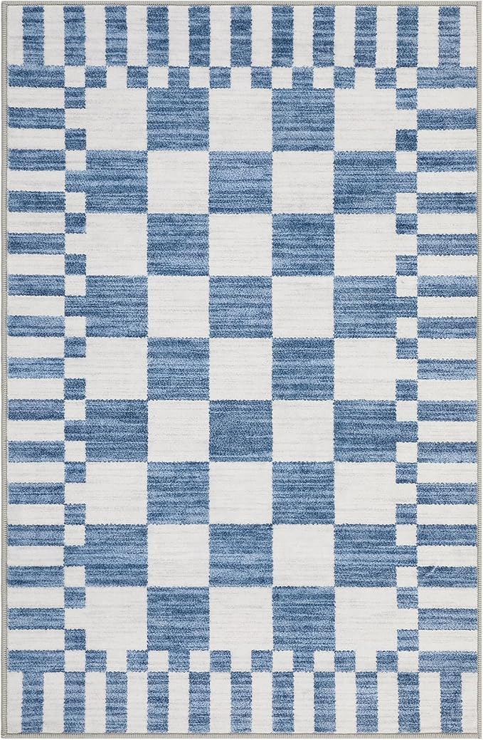 GarveeHome Dark Blue Checkered Rug 2x3 Washable Rug Non-Slip - Image 5